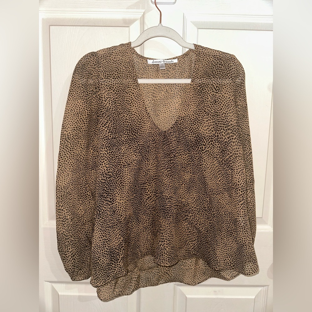Lovers + Friends Animal Print V neck Blouse semi sheer lightweight office S